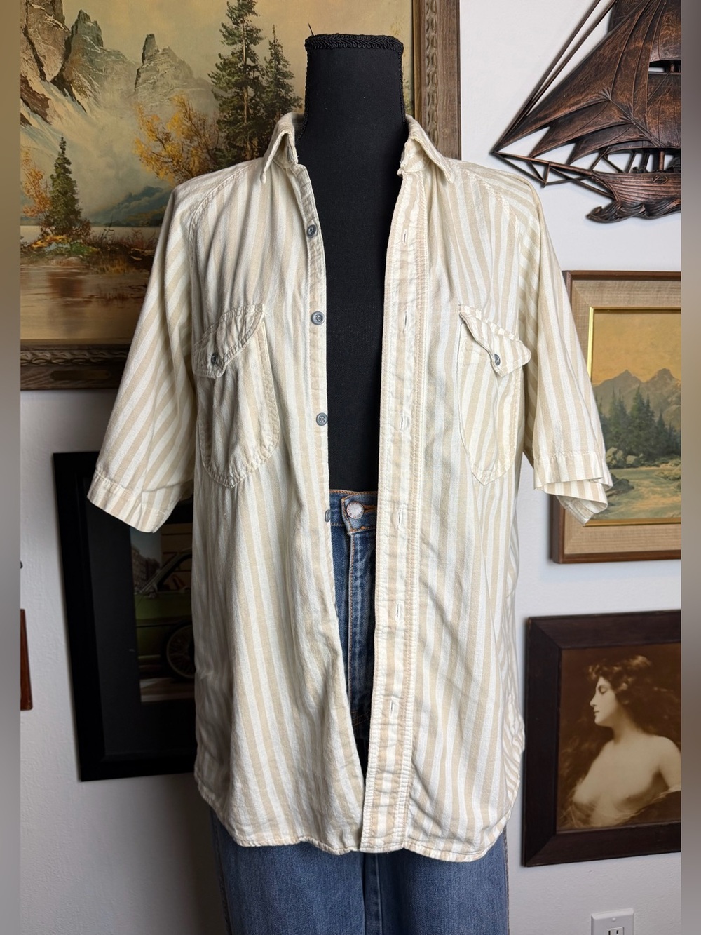 Vintage 1980s Oshkosh Striped Button-Down Shirt Men's M